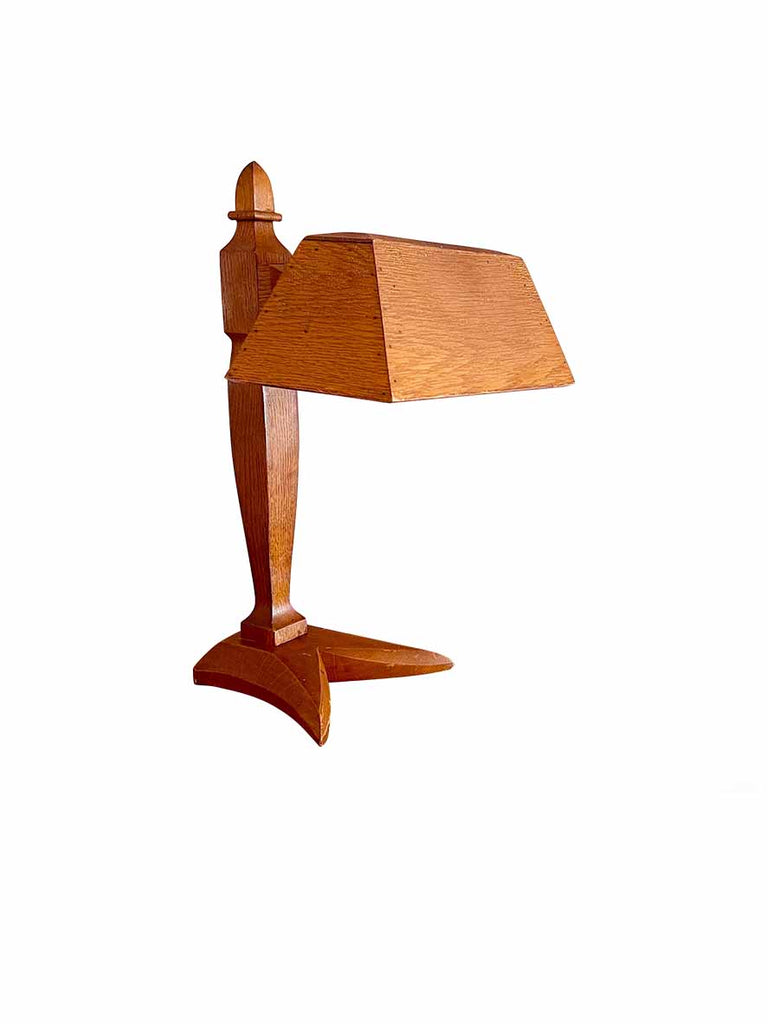 Vintage Folk Art Handmade Wood Bankers Desk Lamp