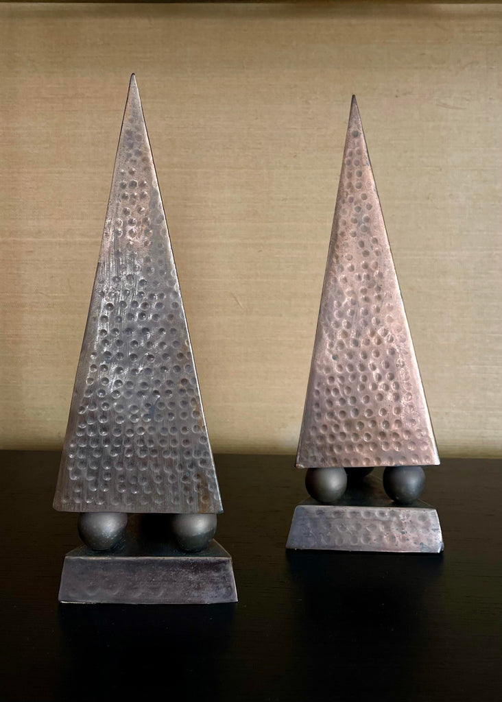 Mid-Century Hammered Copper Obelisks- Set of 2