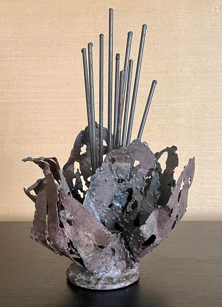 Brutalist Torch Cut Steel Desk Sculpture