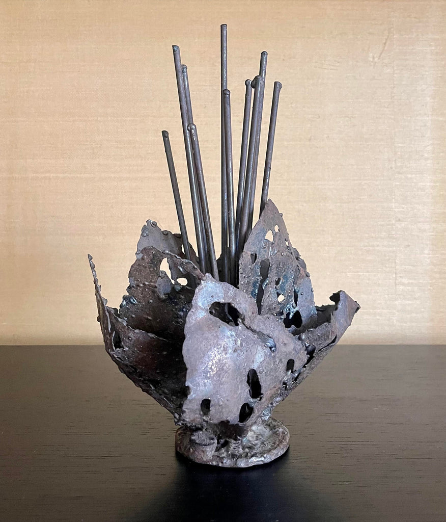 Brutalist Torch Cut Steel Desk Sculpture