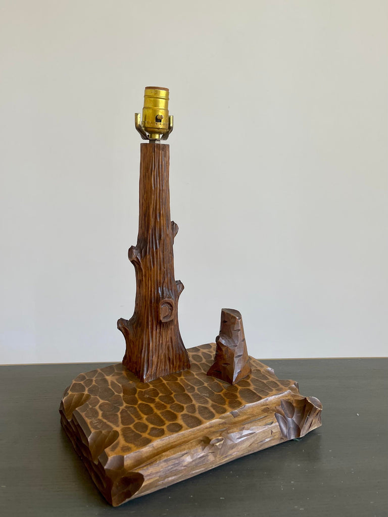 Vintage Hand-Carved Tree Trunk Lamp