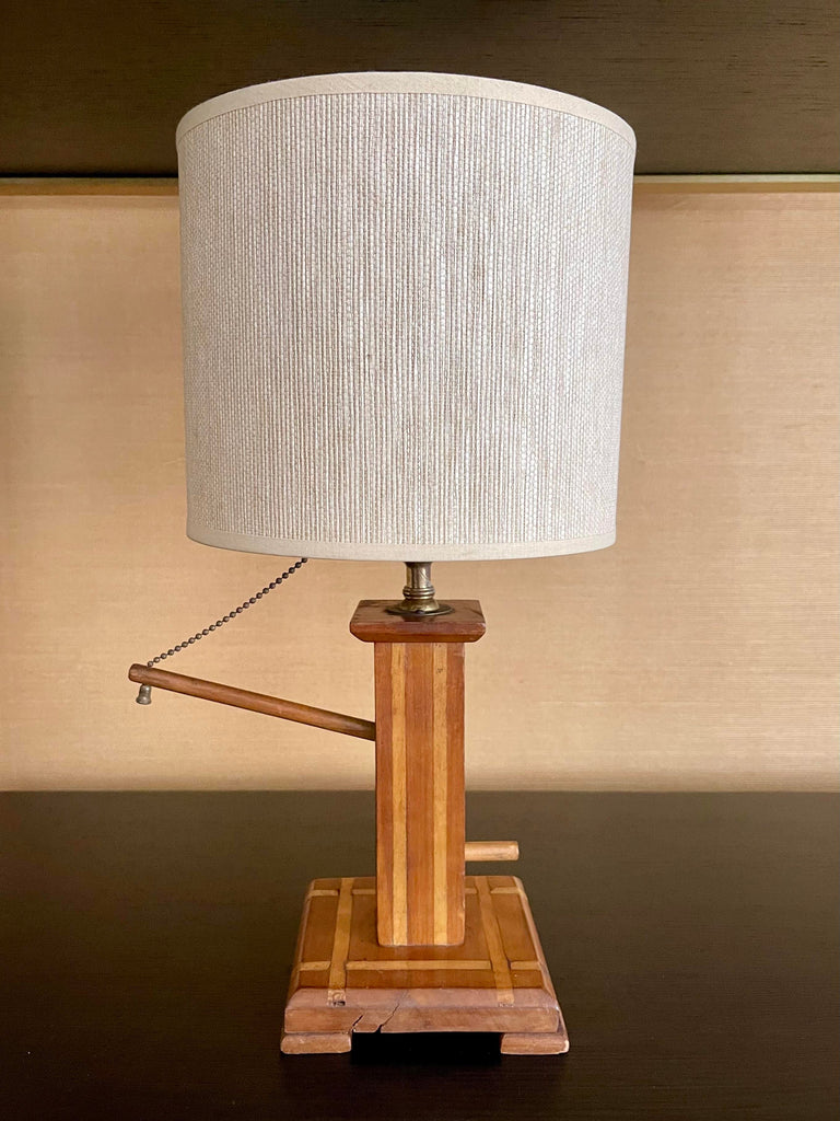 1940s Petite Rustic Tramp Art Folk Style Lamp