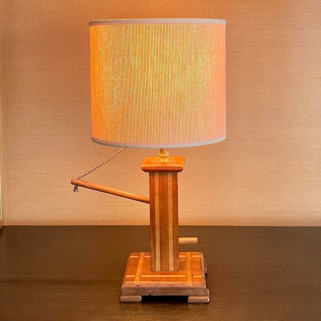 1940s Petite Rustic Tramp Art Folk Style Lamp