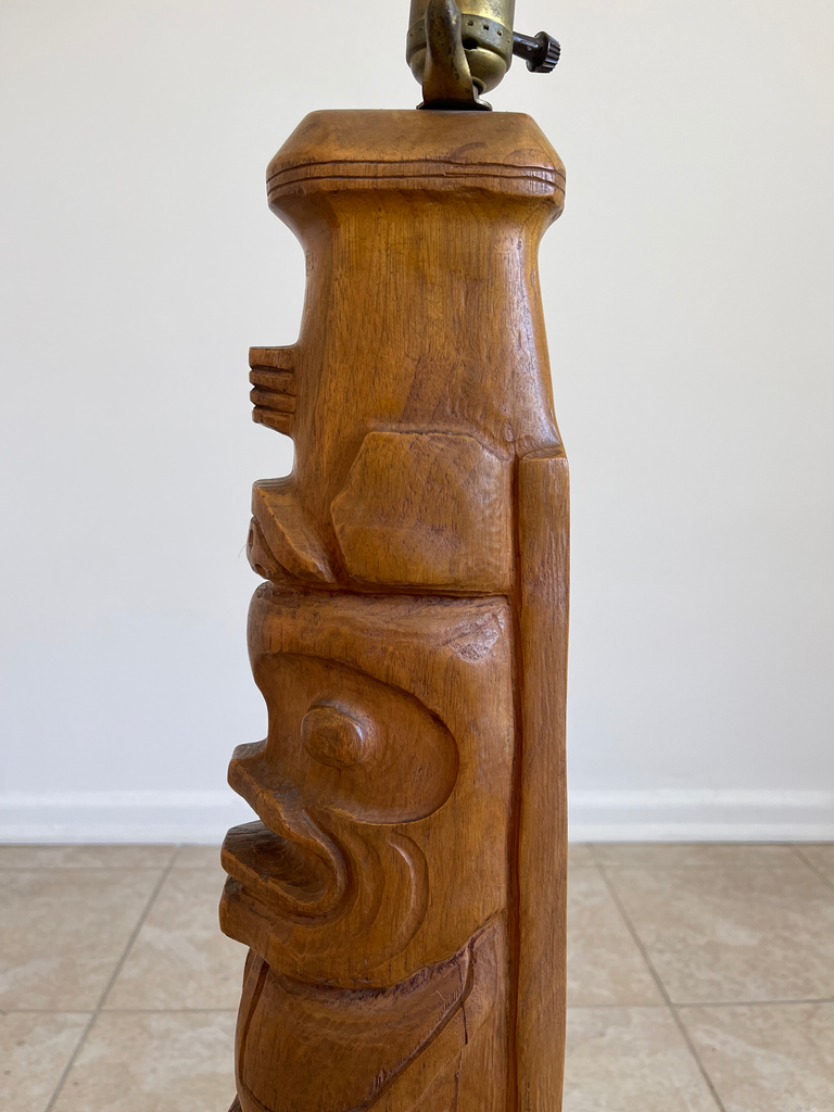 Monumental Hand-Carved Mid-Century Totem Pole Lamp
