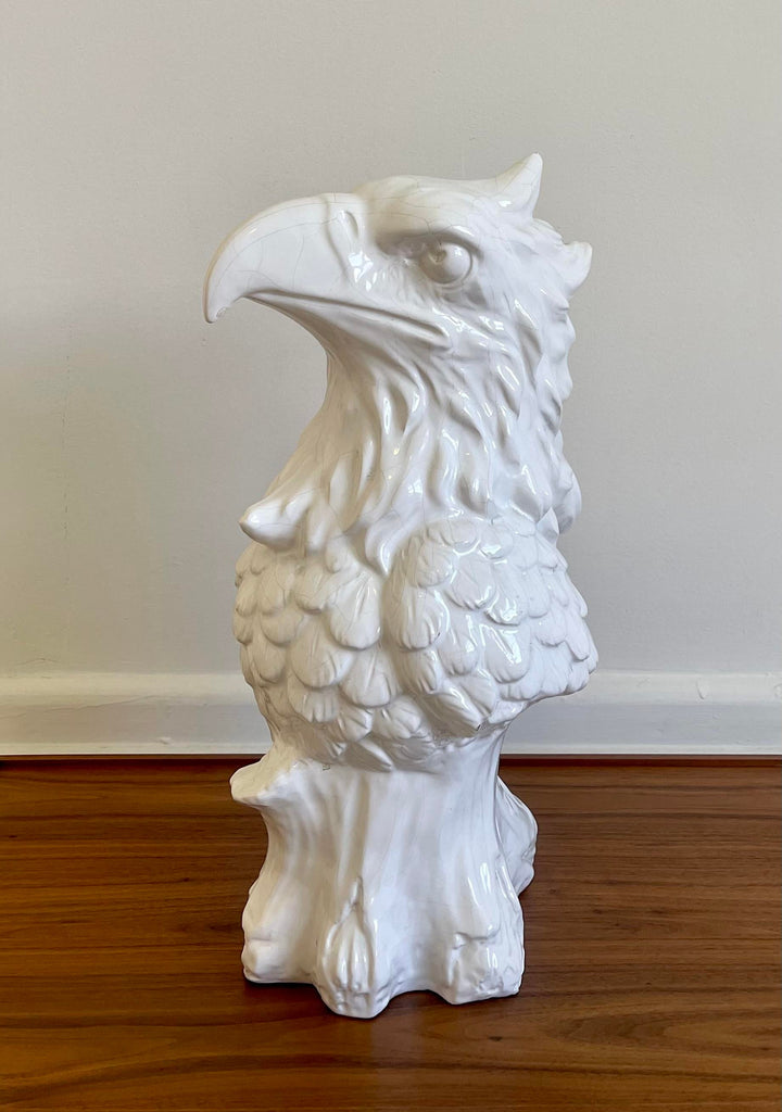 Monumental White Ceramic Eagle Bust