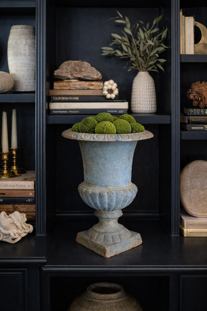 Antique French Cast Iron Urn in Aged Verdigris Patina
