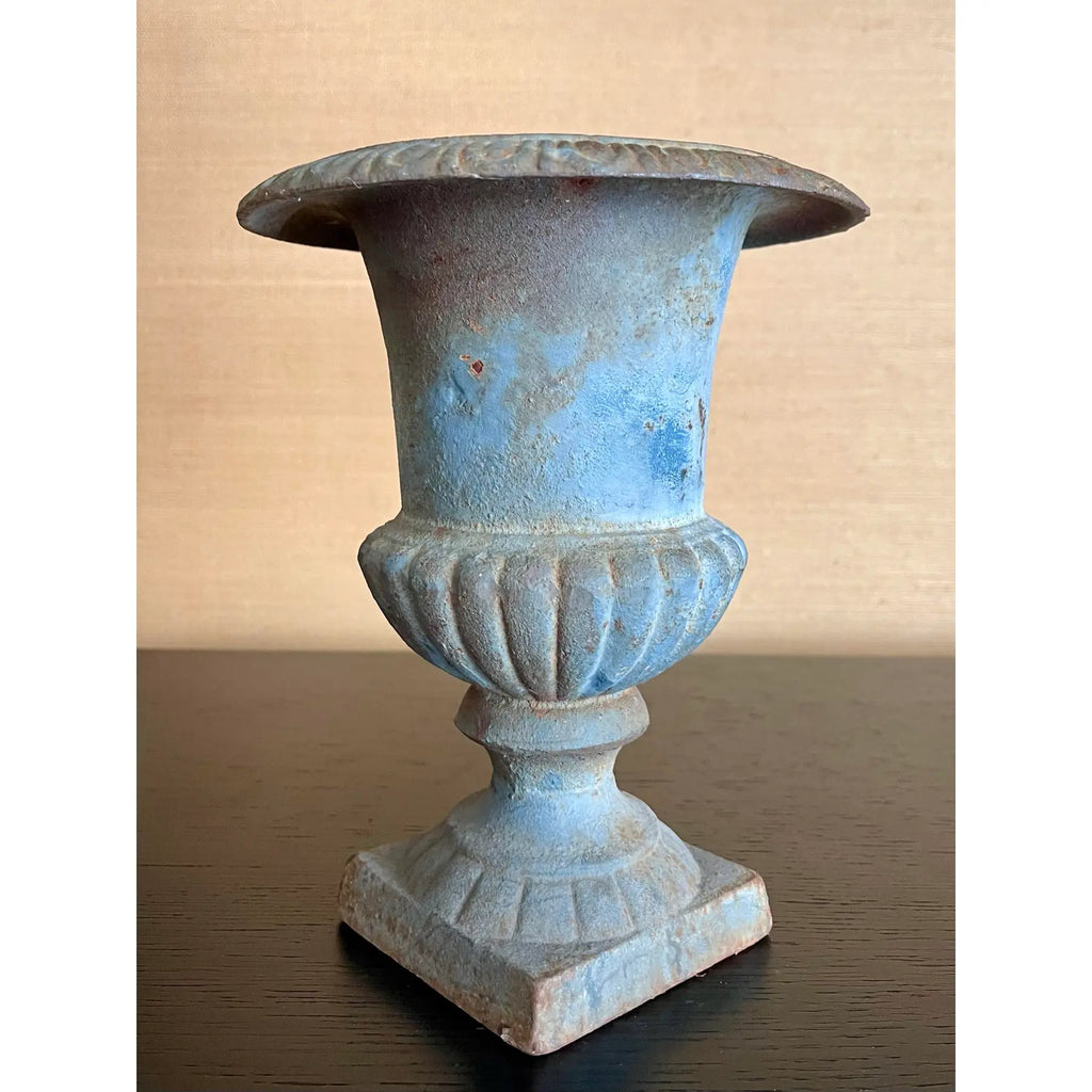 Antique French Cast Iron Urn in Aged Verdigris Patina