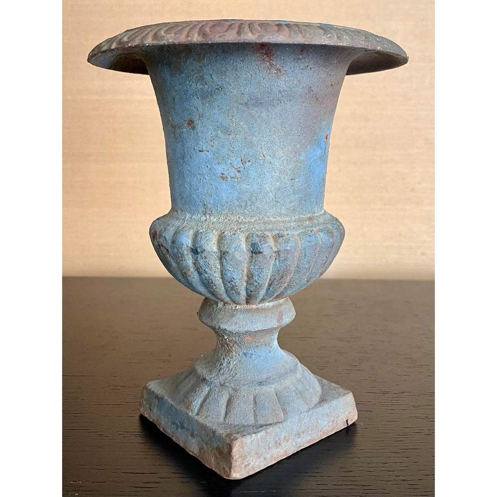 Antique French Cast Iron Urn in Aged Verdigris Patina