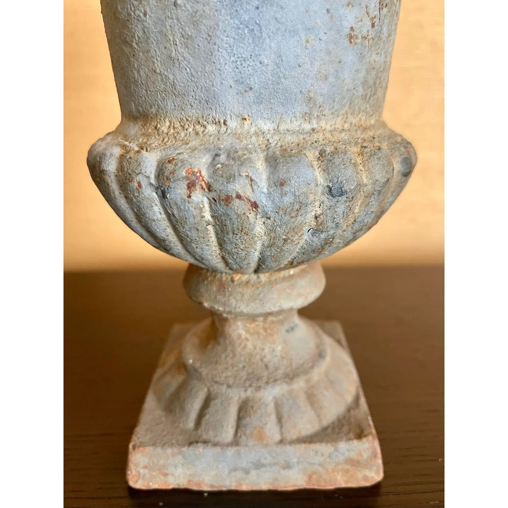 Antique French Cast Iron Urn in Aged Verdigris Patina