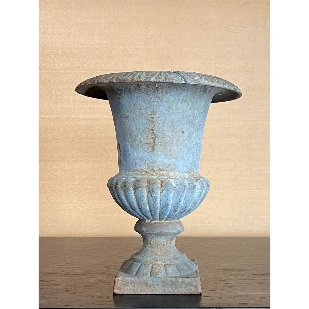 Antique French Cast Iron Urn in Aged Verdigris Patina
