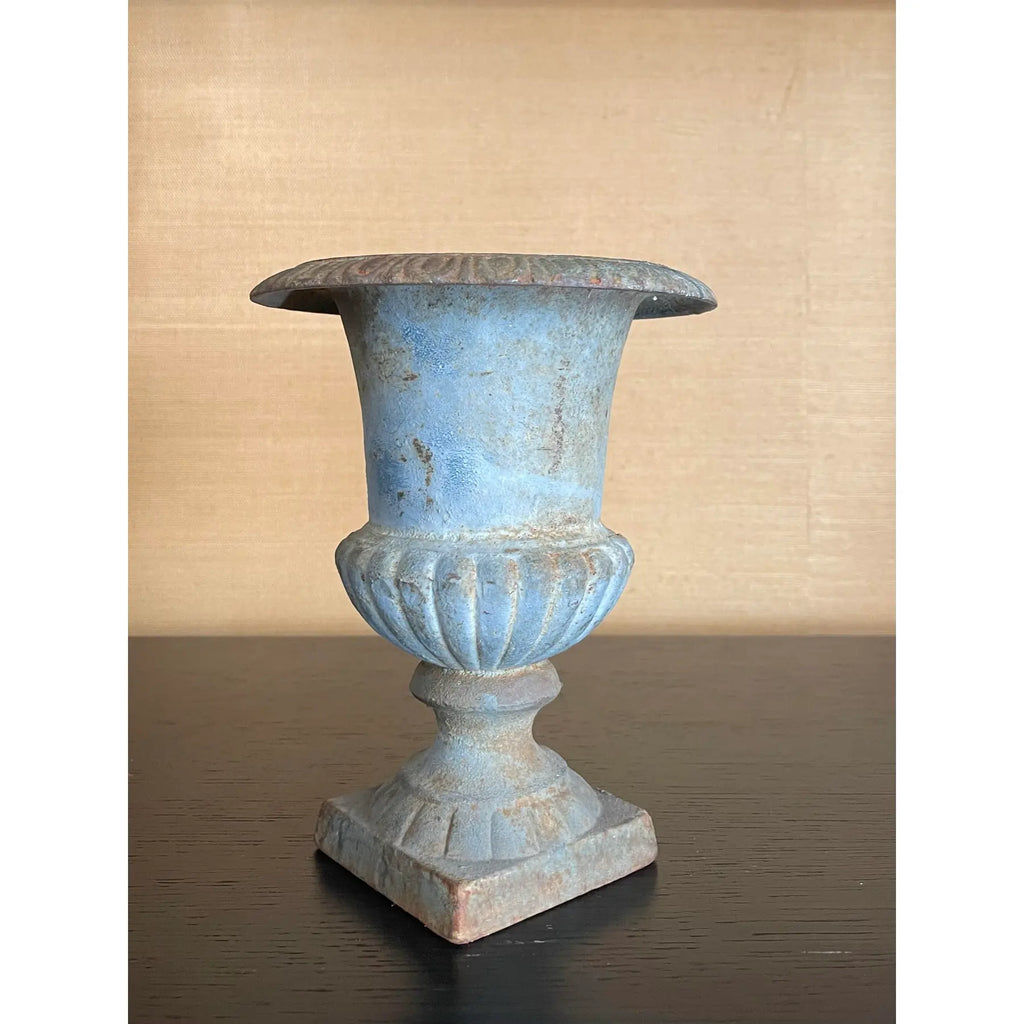 Antique French Cast Iron Urn in Aged Verdigris Patina