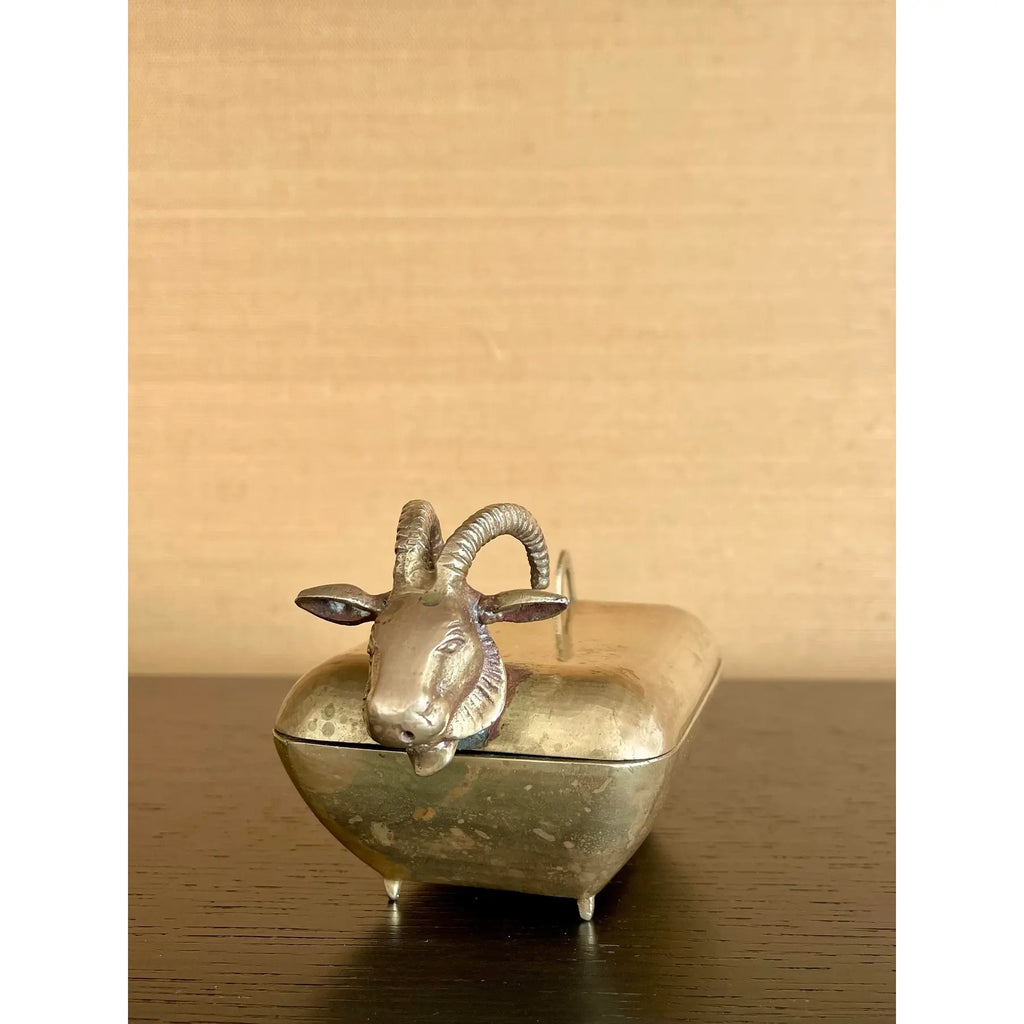 Small Early 20th-Century Anglo-Indian Brass Ram Betel Box
