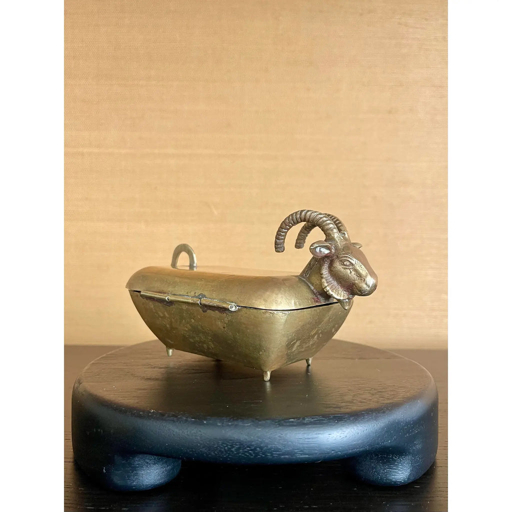 Small Early 20th-Century Anglo-Indian Brass Ram Betel Box
