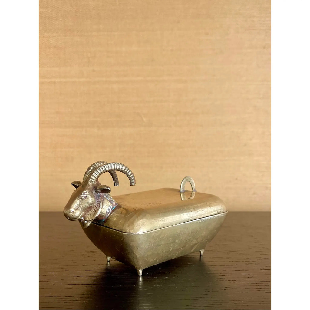 Small Early 20th-Century Anglo-Indian Brass Ram Betel Box