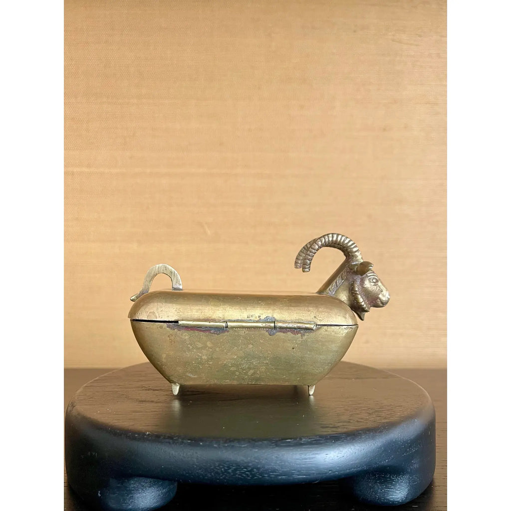 Small Early 20th-Century Anglo-Indian Brass Ram Betel Box