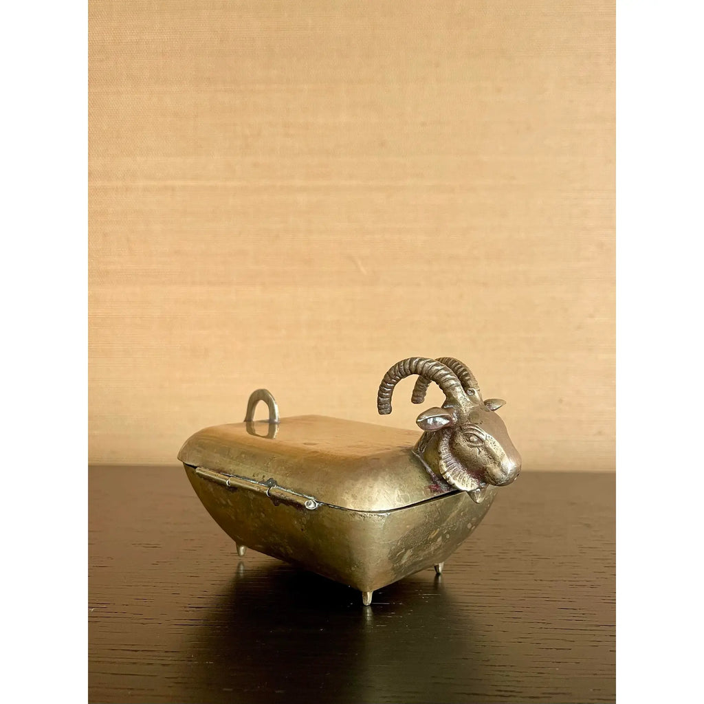 Small Early 20th-Century Anglo-Indian Brass Ram Betel Box