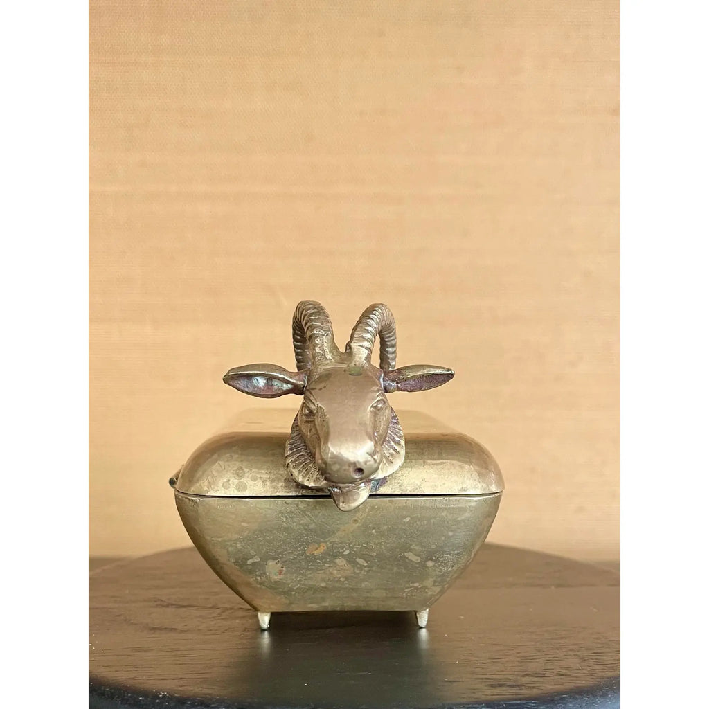 Small Early 20th-Century Anglo-Indian Brass Ram Betel Box