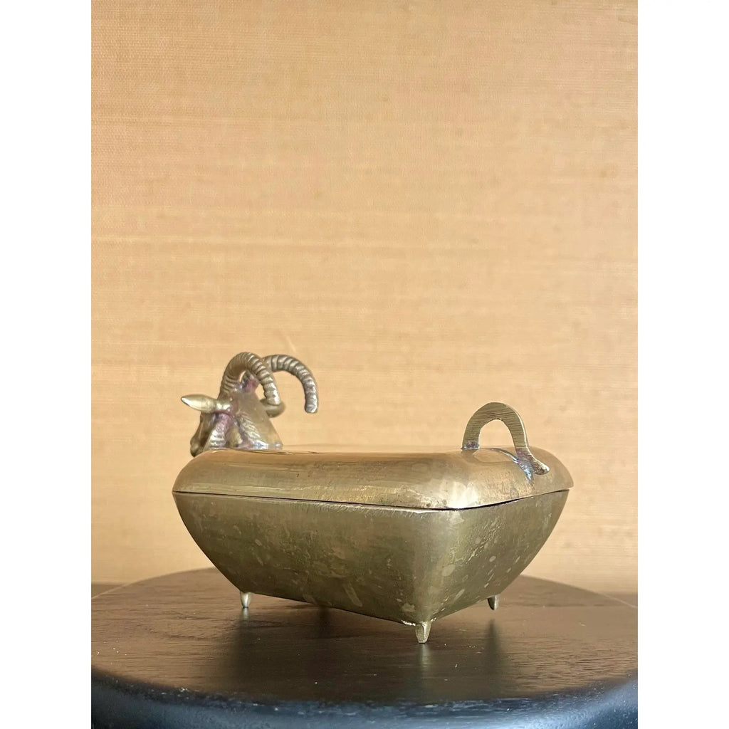 Small Early 20th-Century Anglo-Indian Brass Ram Betel Box