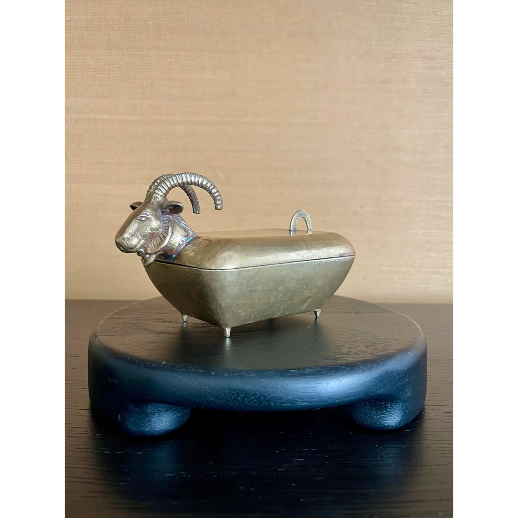 Small Early 20th-Century Anglo-Indian Brass Ram Betel Box