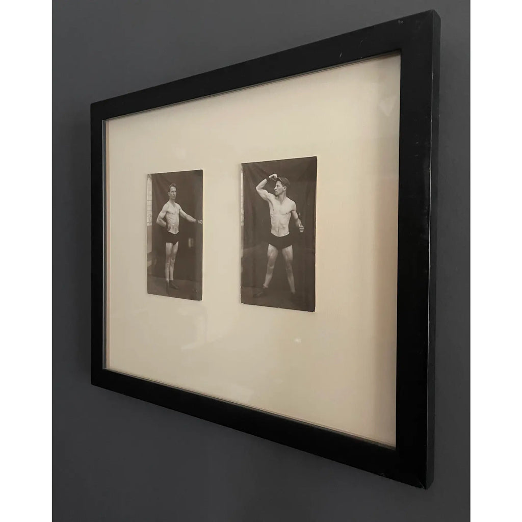 Early 20th-Century Strongman Studies — Framed Photographic Pair