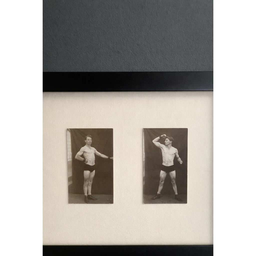 Early 20th-Century Strongman Studies — Framed Photographic Pair