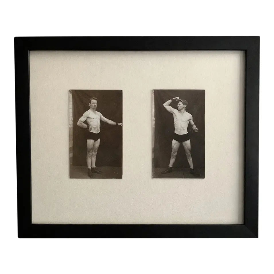 Early 20th-Century Strongman Studies — Framed Photographic Pair