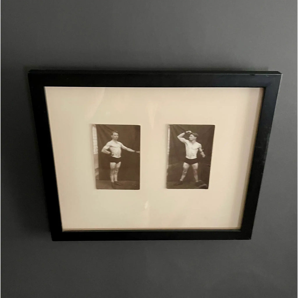 Early 20th-Century Strongman Studies — Framed Photographic Pair