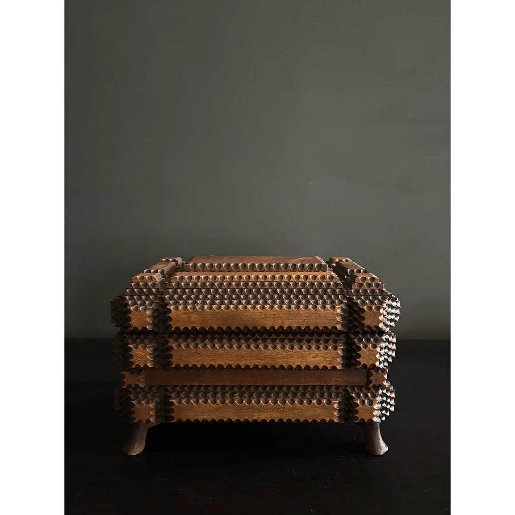 Early 20th Century Tramp Art Jewelry Box With Mirrored Interior Lid