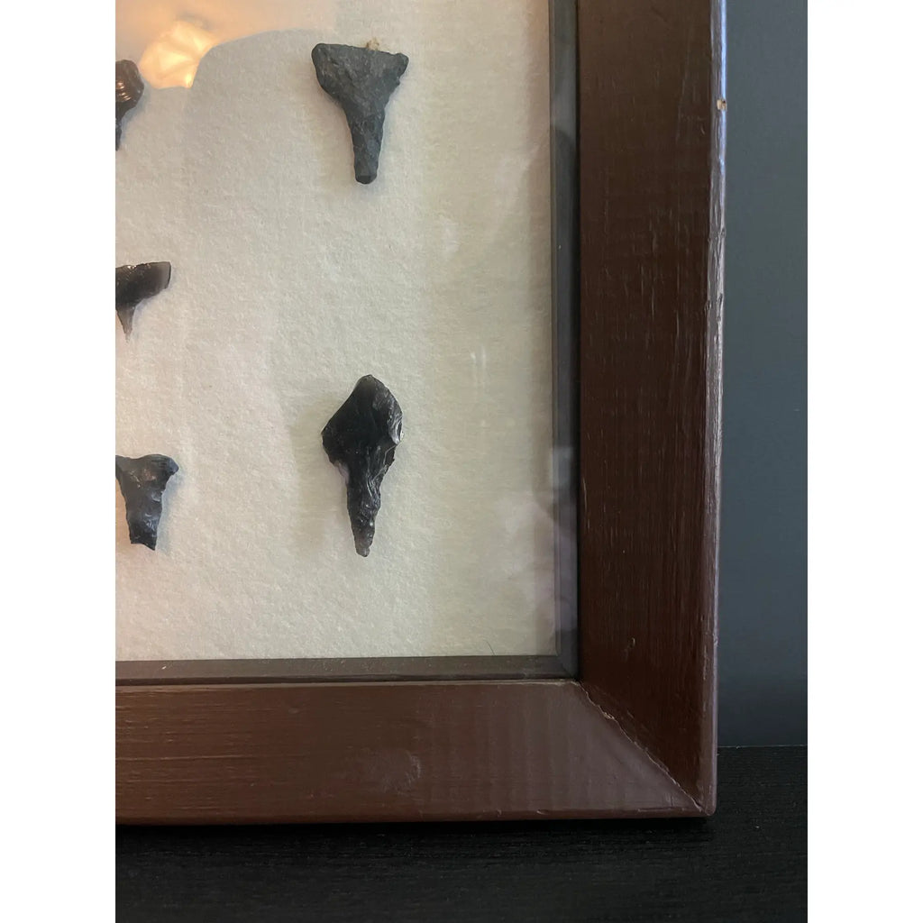 Framed Native American Obsidian & Dacite Arrowhead and Tool Collection