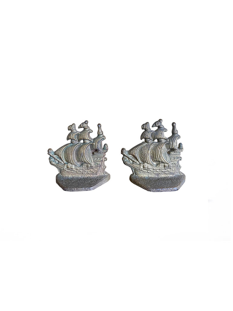Vintage Solid Metal Pirate Ship Bookends- a Pair
