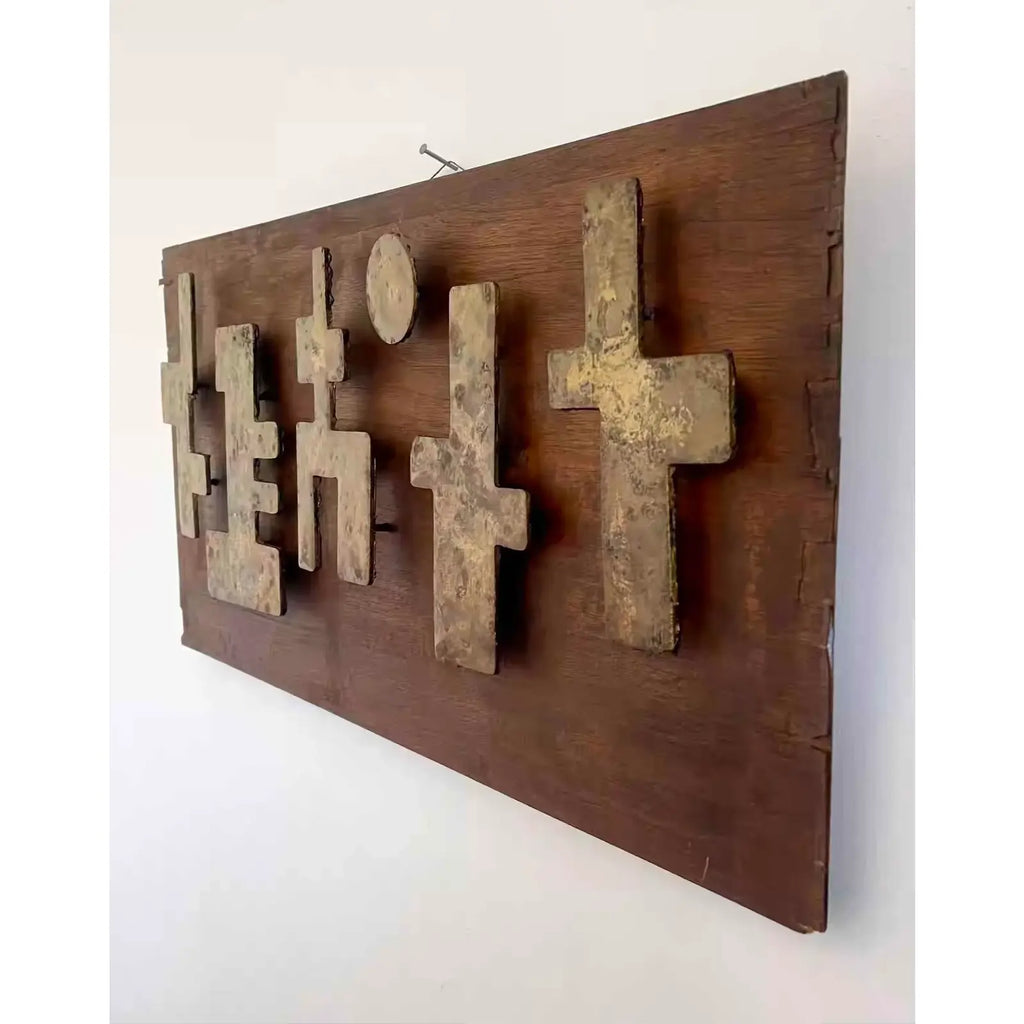 Mid-Century Outsider Art Wood And Steel Wall Sculpture