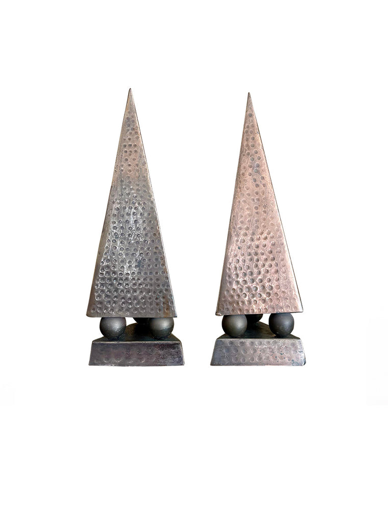 Mid-Century Hammered Copper Obelisks- Set of 2