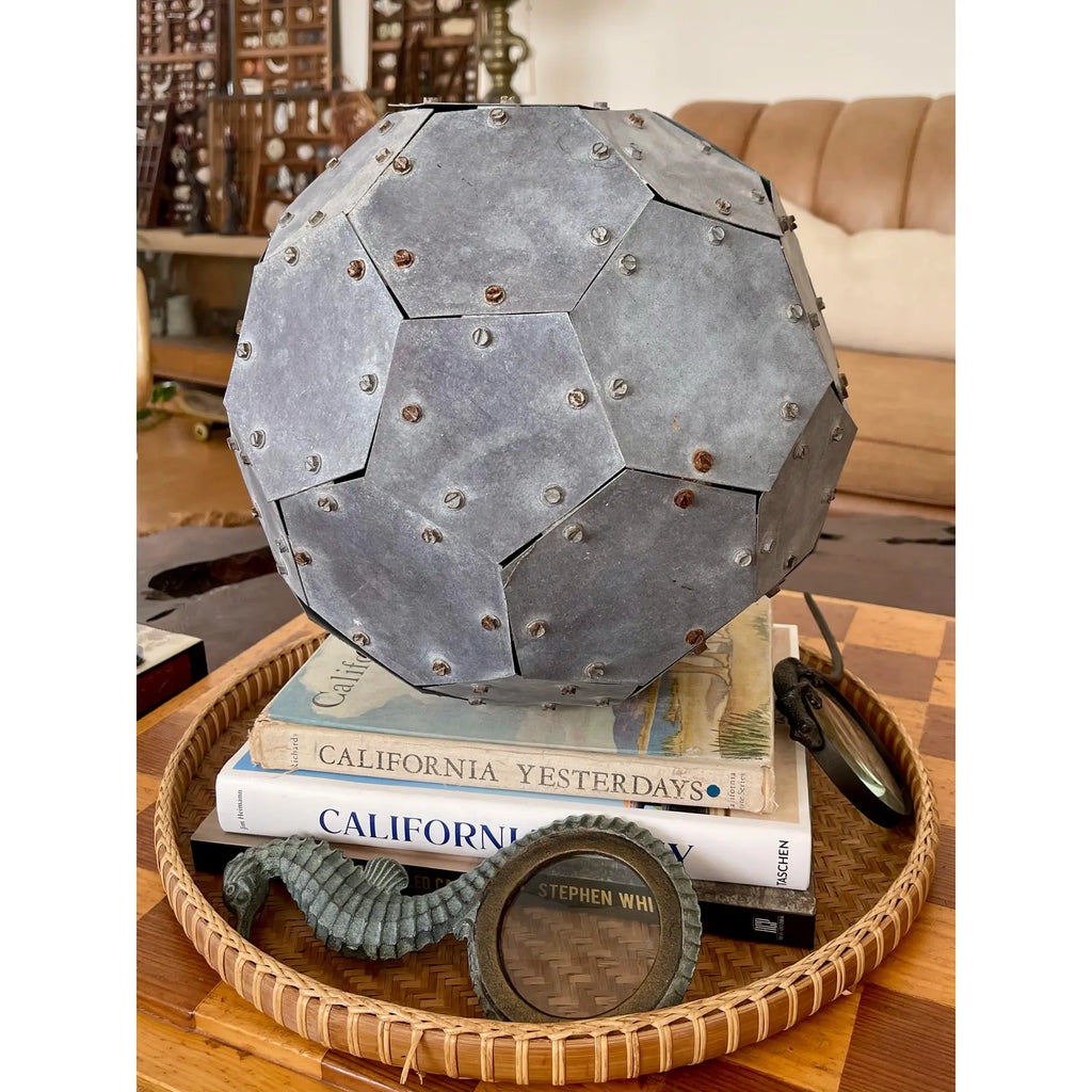 Monumental Vintage 32-Faceted Riveted Steel Geometric Sculpture