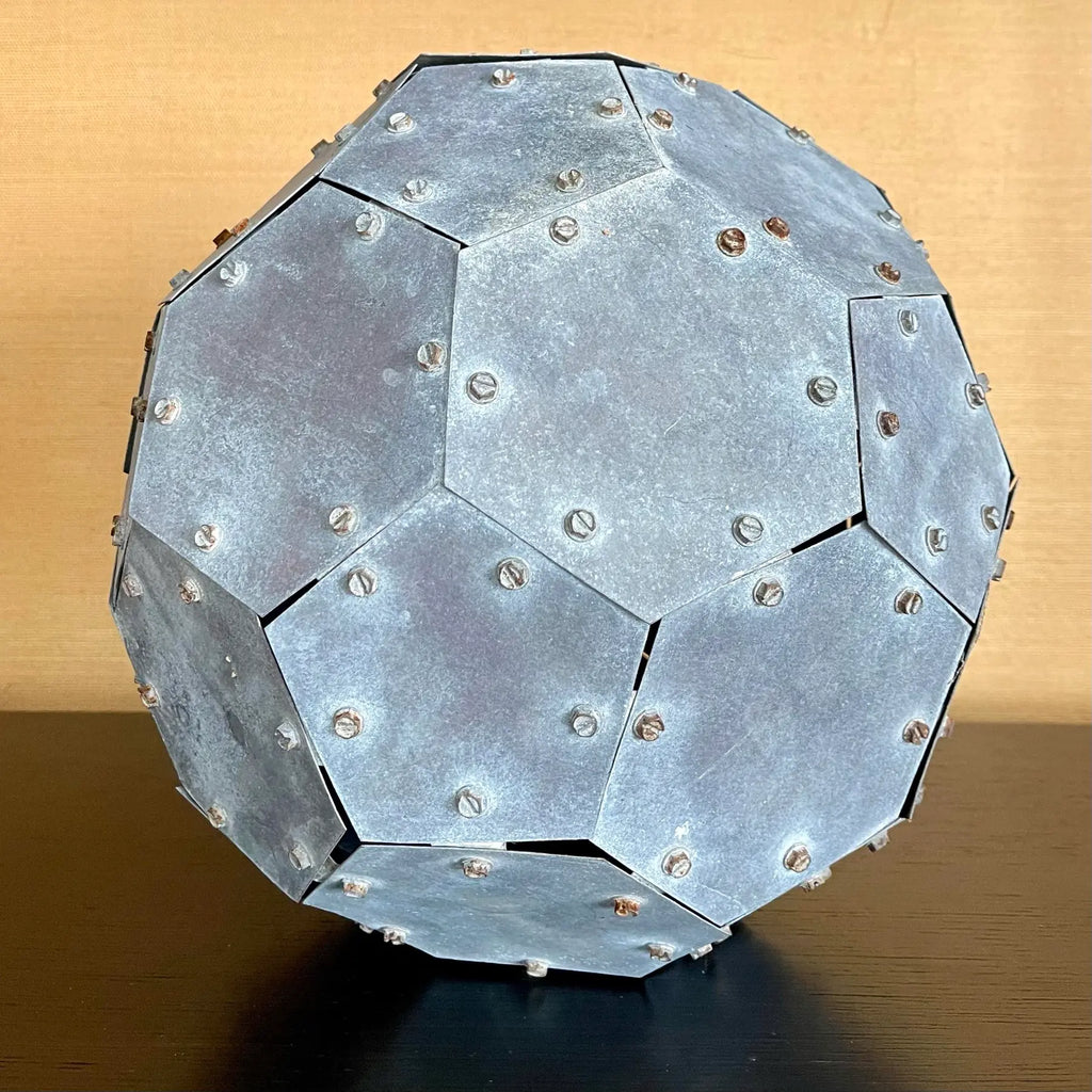 Monumental Vintage 32-Faceted Riveted Steel Geometric Sculpture