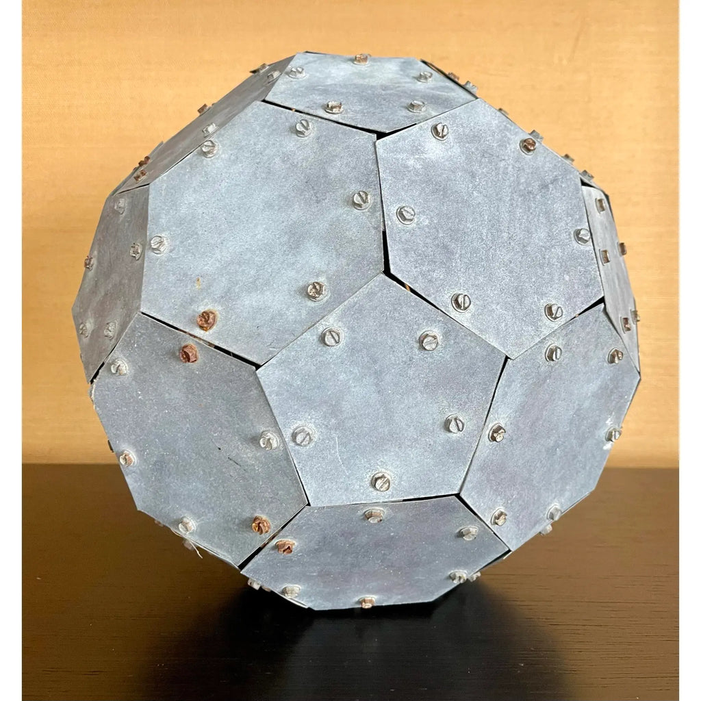 Monumental Vintage 32-Faceted Riveted Steel Geometric Sculpture