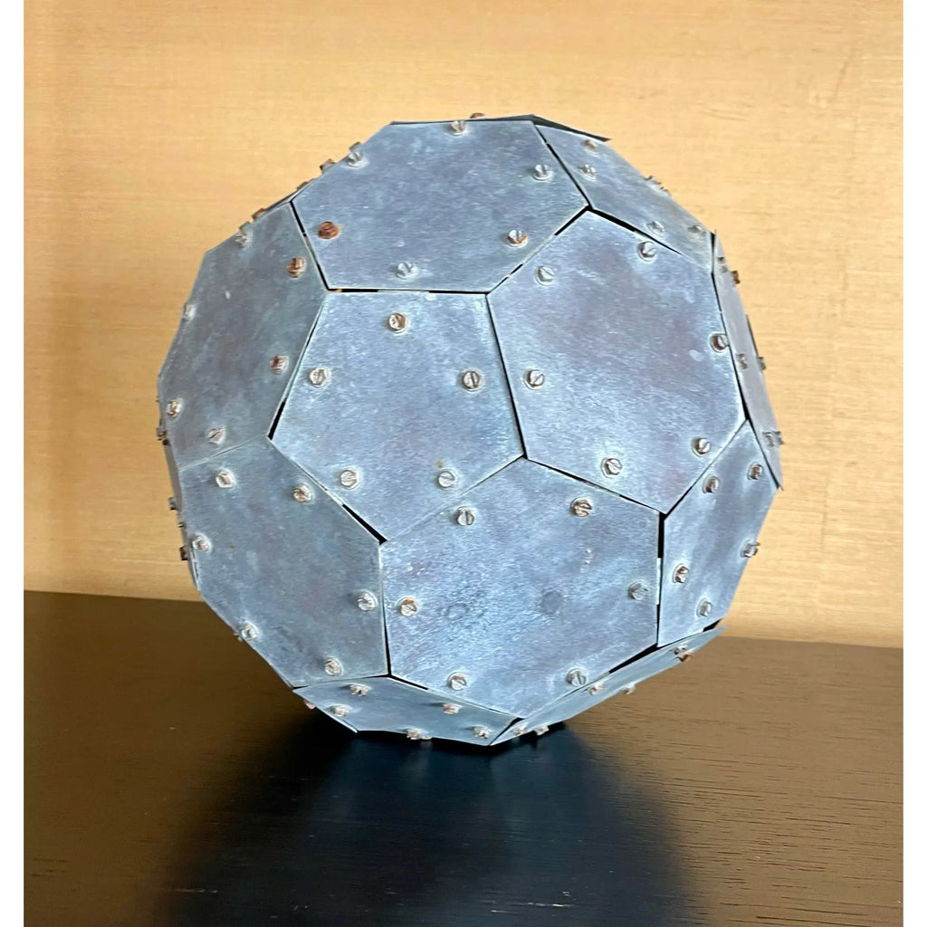Monumental Vintage 32-Faceted Riveted Steel Geometric Sculpture