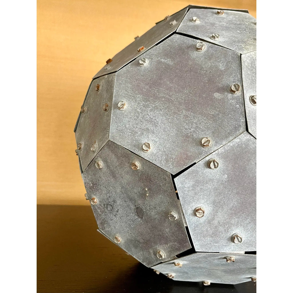 Monumental Vintage 32-Faceted Riveted Steel Geometric Sculpture