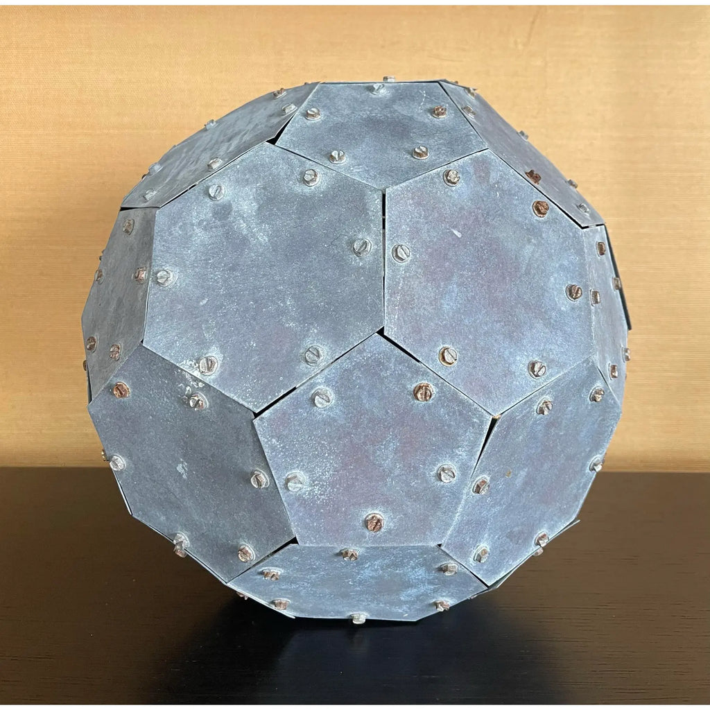 Monumental Vintage 32-Faceted Riveted Steel Geometric Sculpture