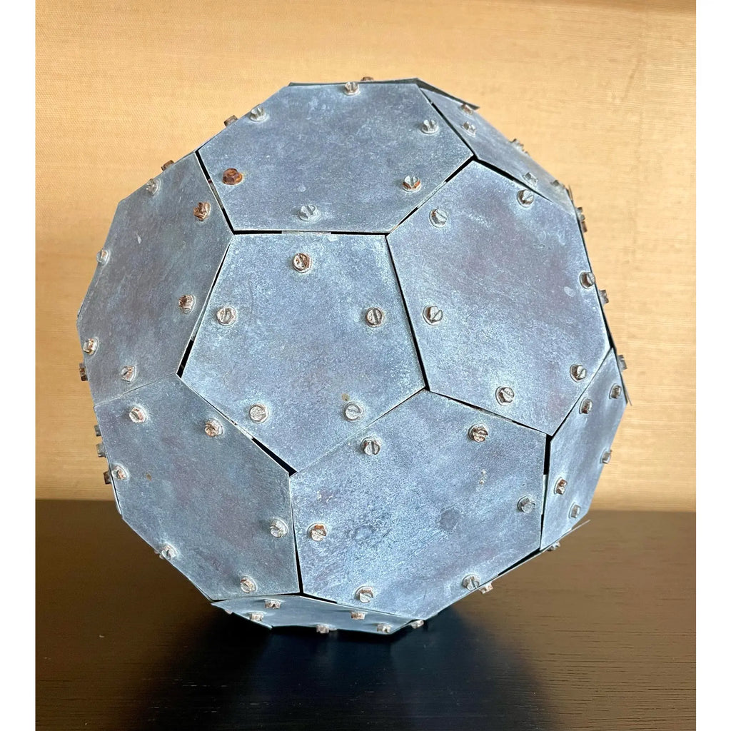 Monumental Vintage 32-Faceted Riveted Steel Geometric Sculpture