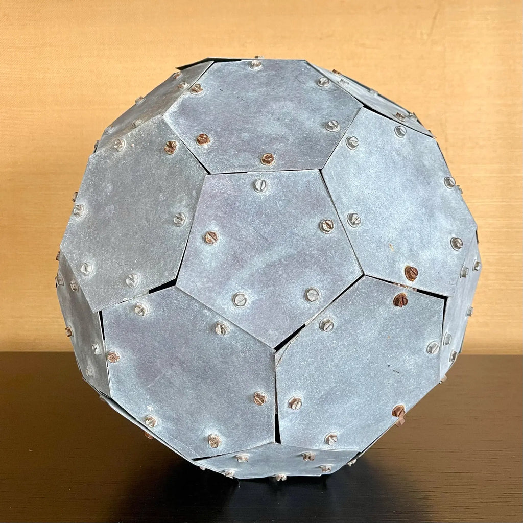 Monumental Vintage 32-Faceted Riveted Steel Geometric Sculpture