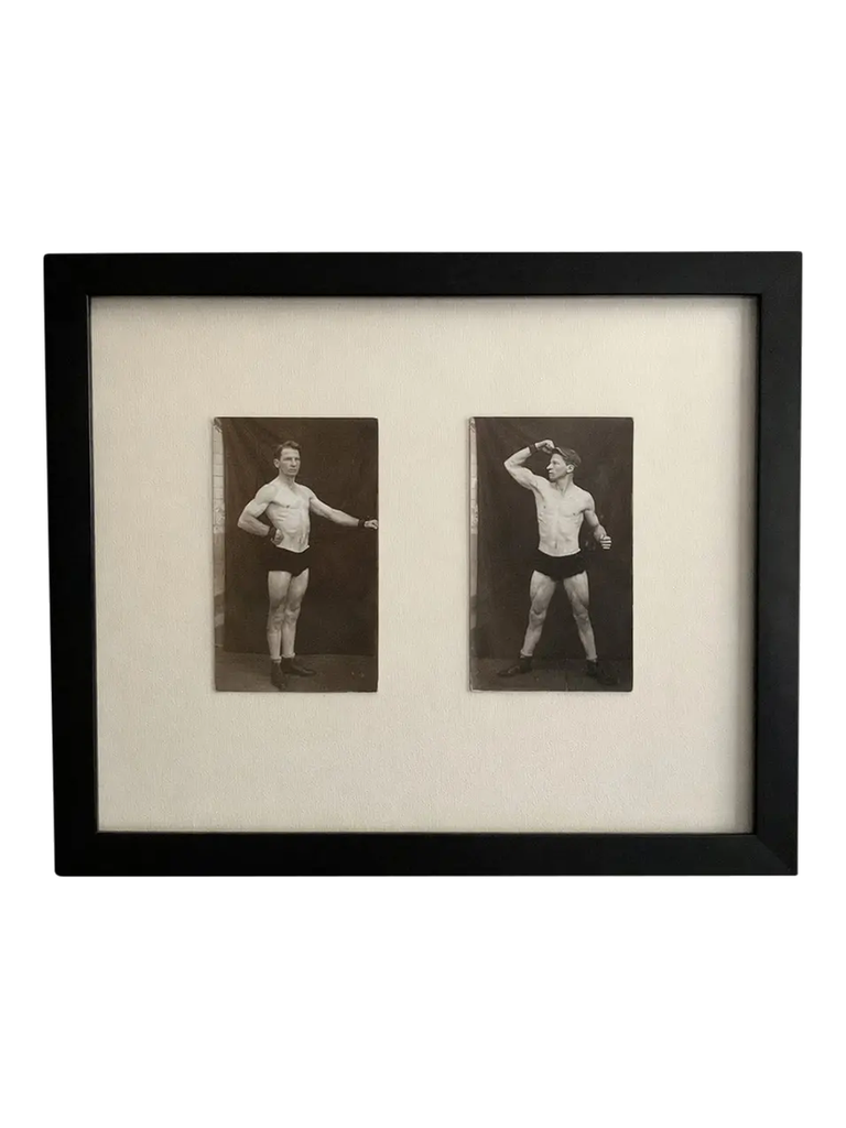 Early 20th-Century Strongman Studies — Framed Photographic Pair