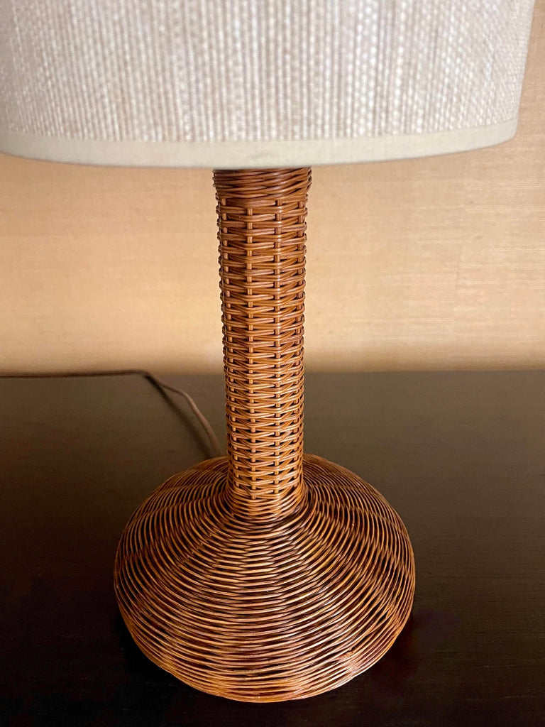 1940s Rattan Desk Lamp With Shade