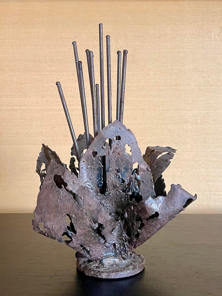 Vintage Brutalist Torch Cut Steel Desk Sculpture