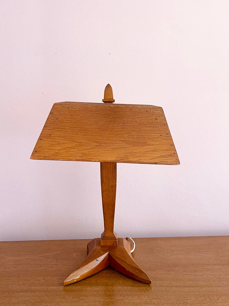 Vintage Folk Art Handmade Wood Bankers Desk Lamp
