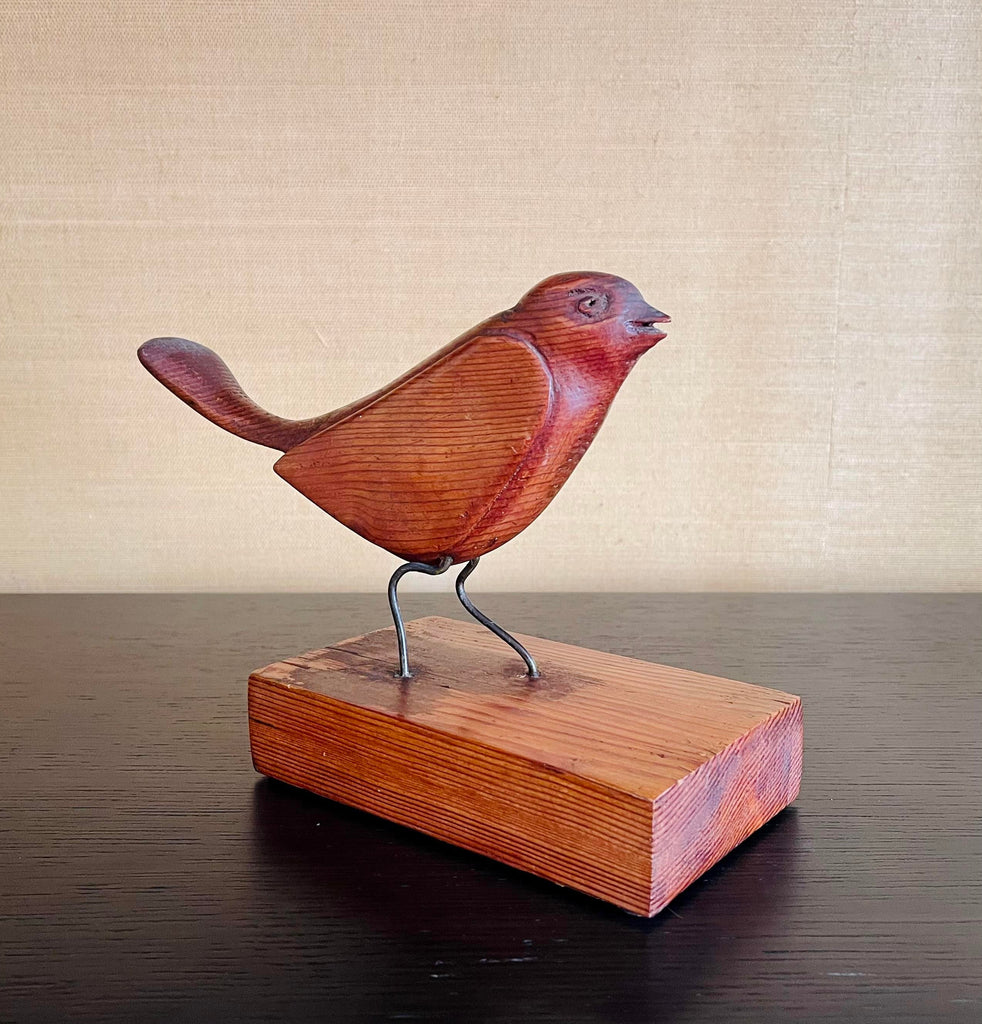 Vintage Outsider Folk Art Hand-Carved Bird Desk Sculpture