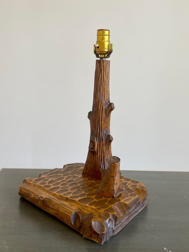 Vintage Hand-Carved Tree Trunk Lamp